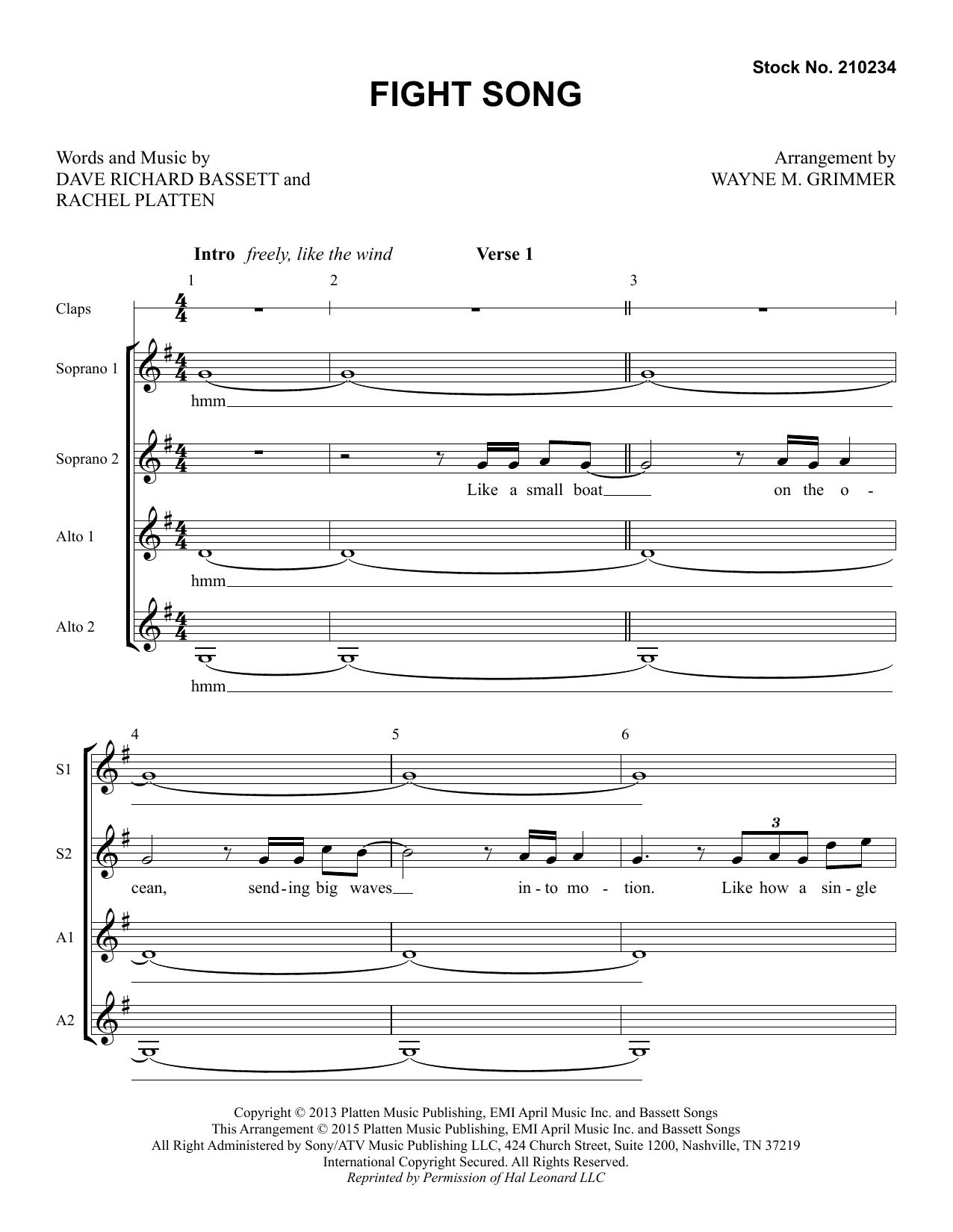 Download Rachel Platten Fight Song (arr. Wayne Grimmer) Sheet Music and learn how to play SSAA Choir PDF digital score in minutes