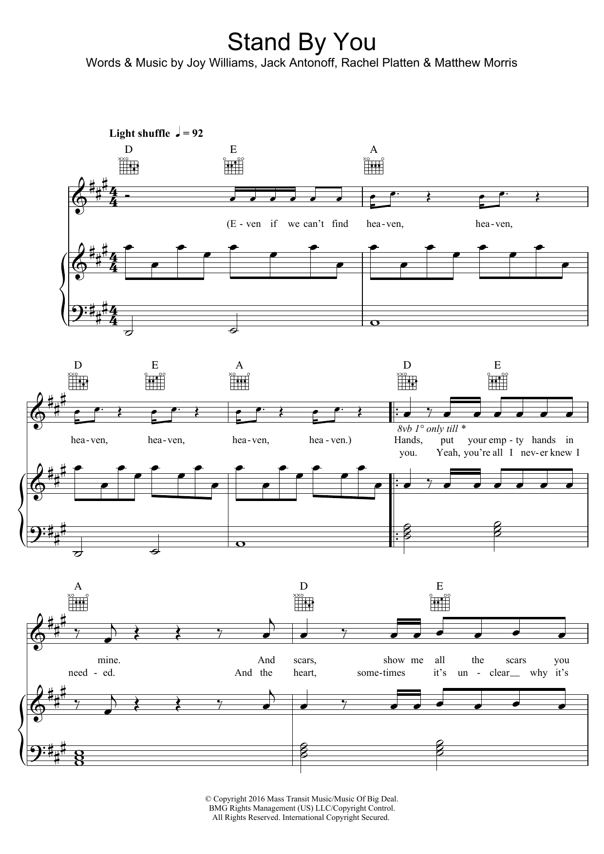 Download Rachel Platten Stand By You Sheet Music and learn how to play Piano, Vocal & Guitar (Right-Hand Melody) PDF digital score in minutes