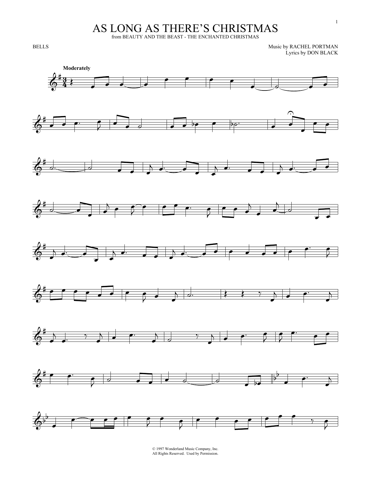 Download Rachel Portman As Long As There's Christmas Sheet Music and learn how to play Bells Solo PDF digital score in minutes