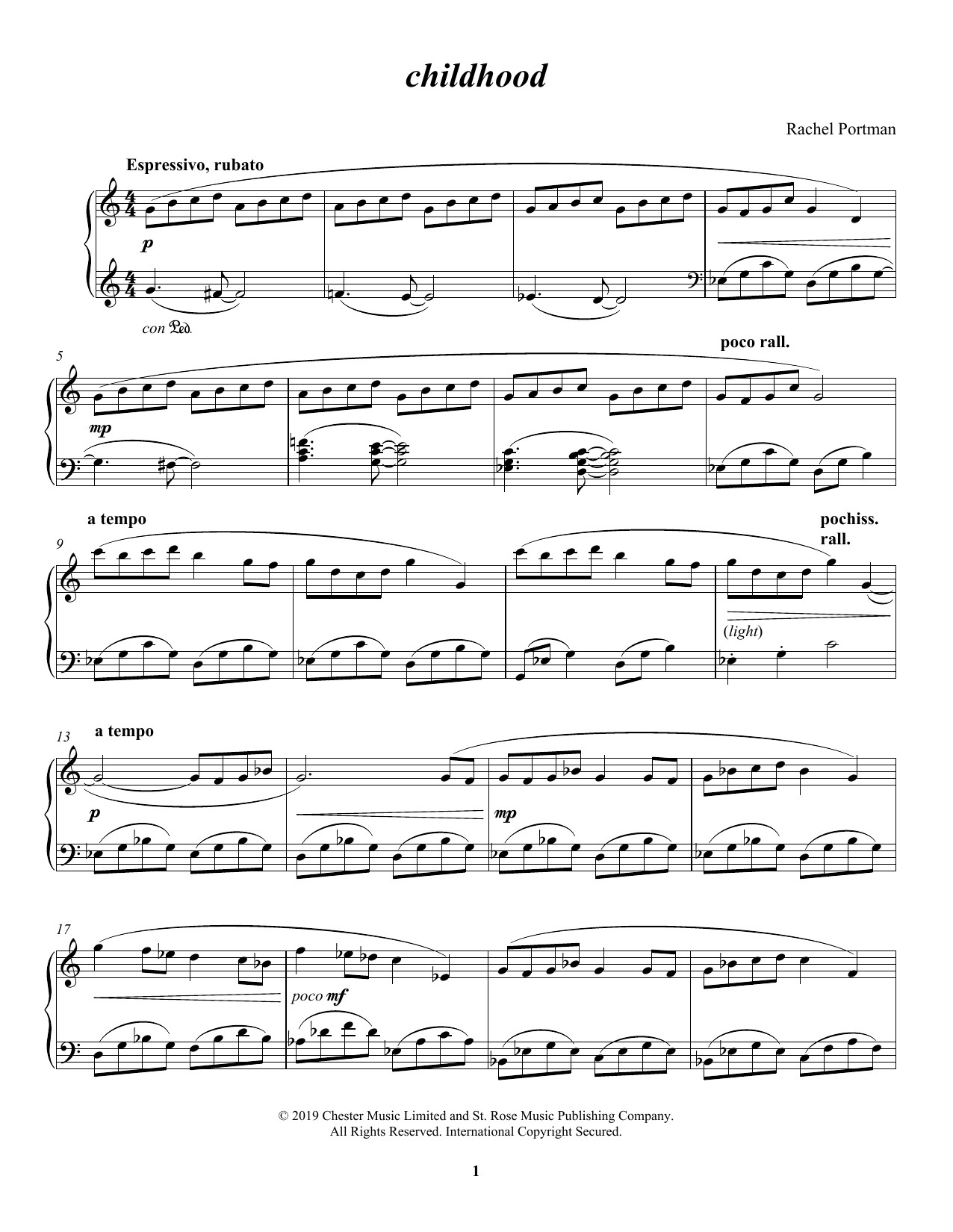 Download Rachel Portman childhood Sheet Music and learn how to play Piano Solo PDF digital score in minutes