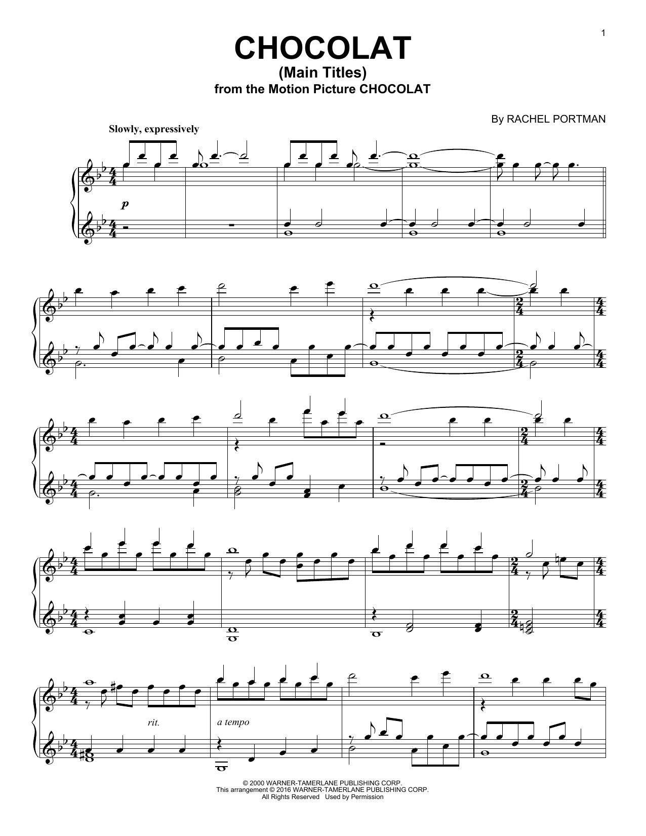 Download Rachel Portman Chocolat (Main Titles) Sheet Music and learn how to play Piano PDF digital score in minutes