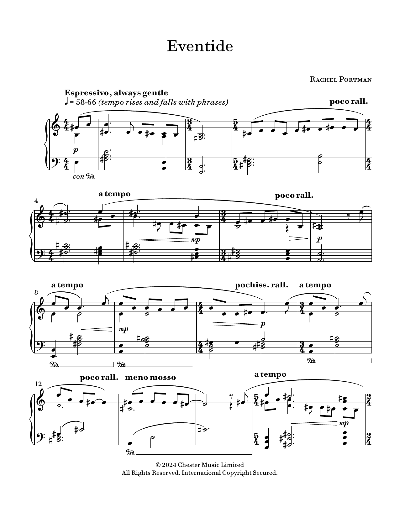 Download Rachel Portman Eventide Sheet Music and learn how to play Piano Solo PDF digital score in minutes
