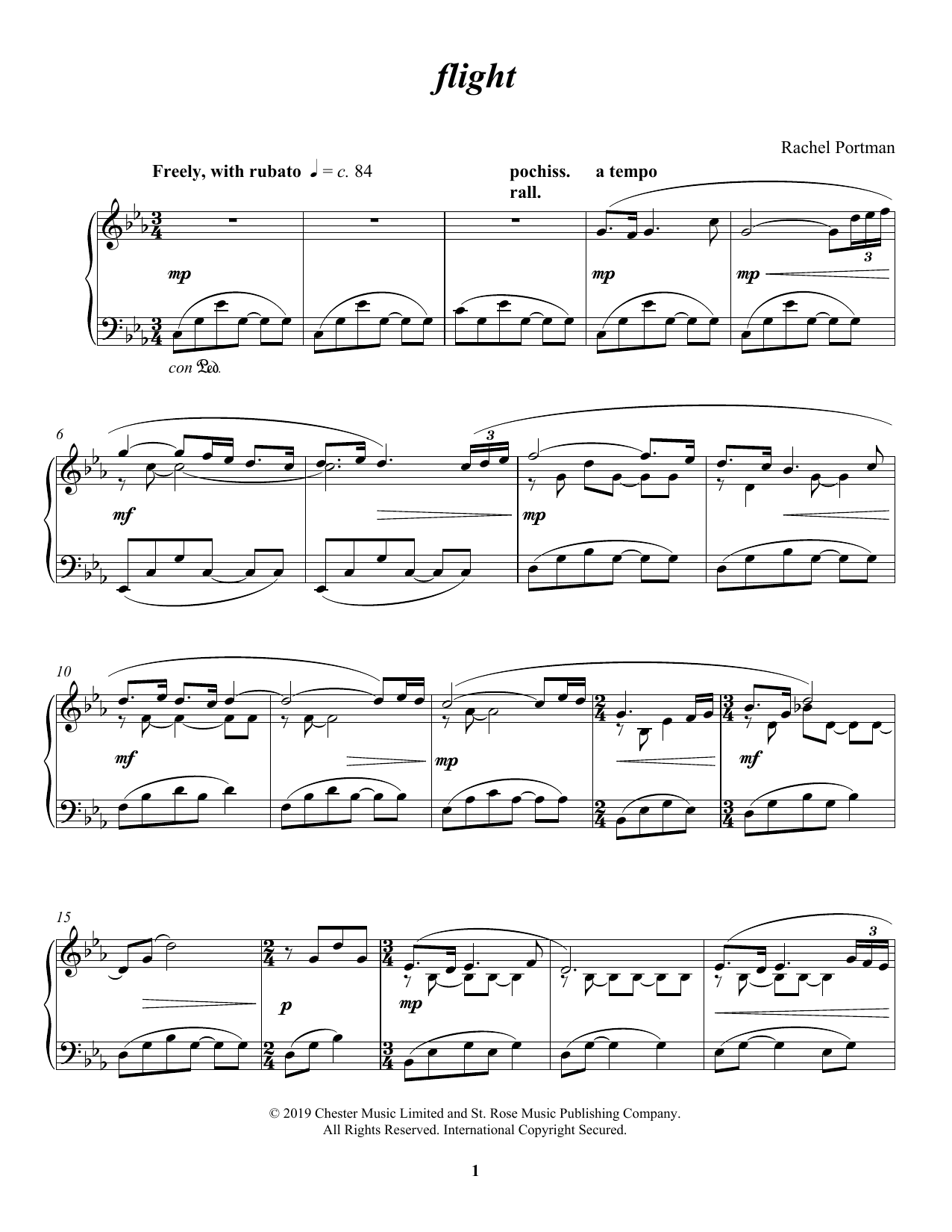 Download Rachel Portman flight Sheet Music and learn how to play Piano Solo PDF digital score in minutes