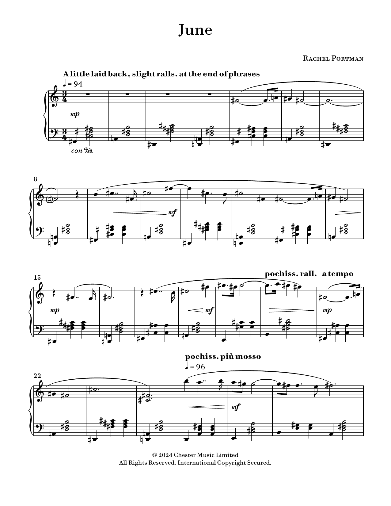 Download Rachel Portman June Sheet Music and learn how to play Piano Solo PDF digital score in minutes