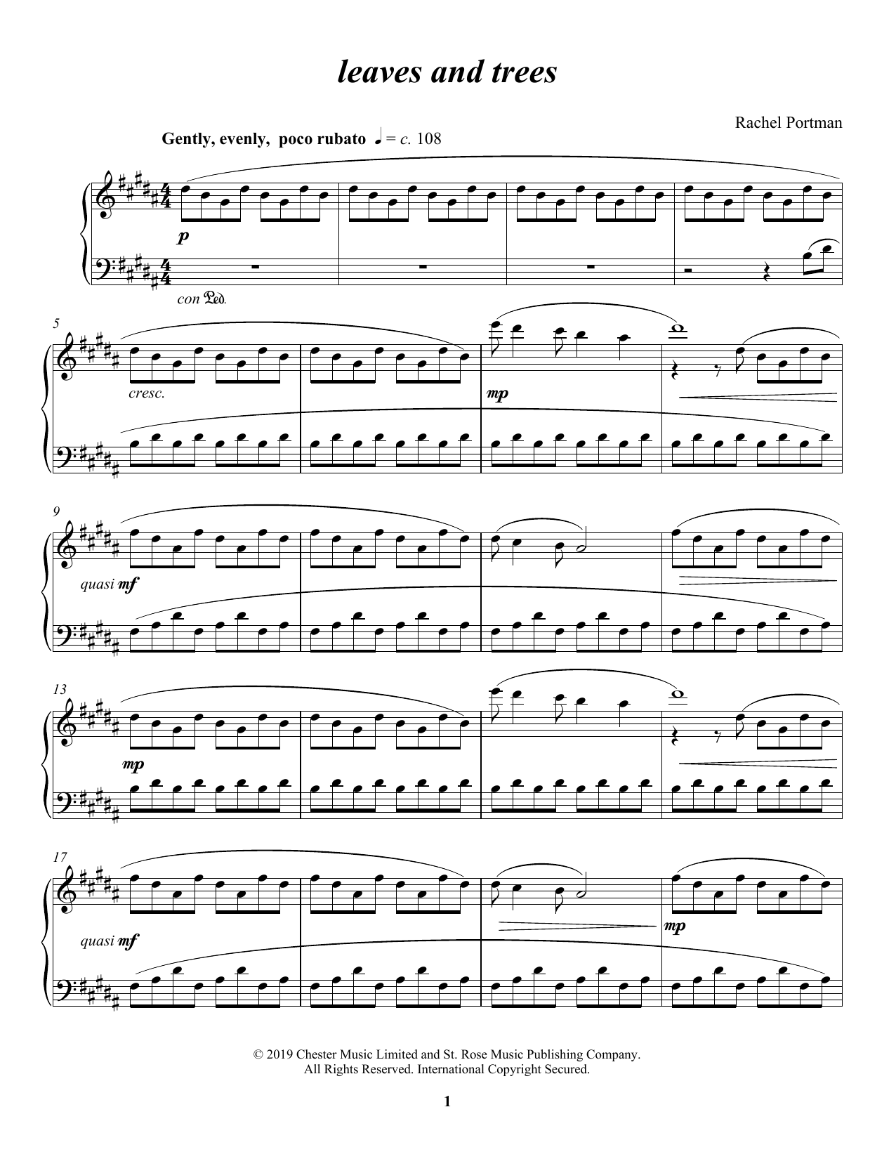 Download Rachel Portman leaves and trees Sheet Music and learn how to play Piano Solo PDF digital score in minutes