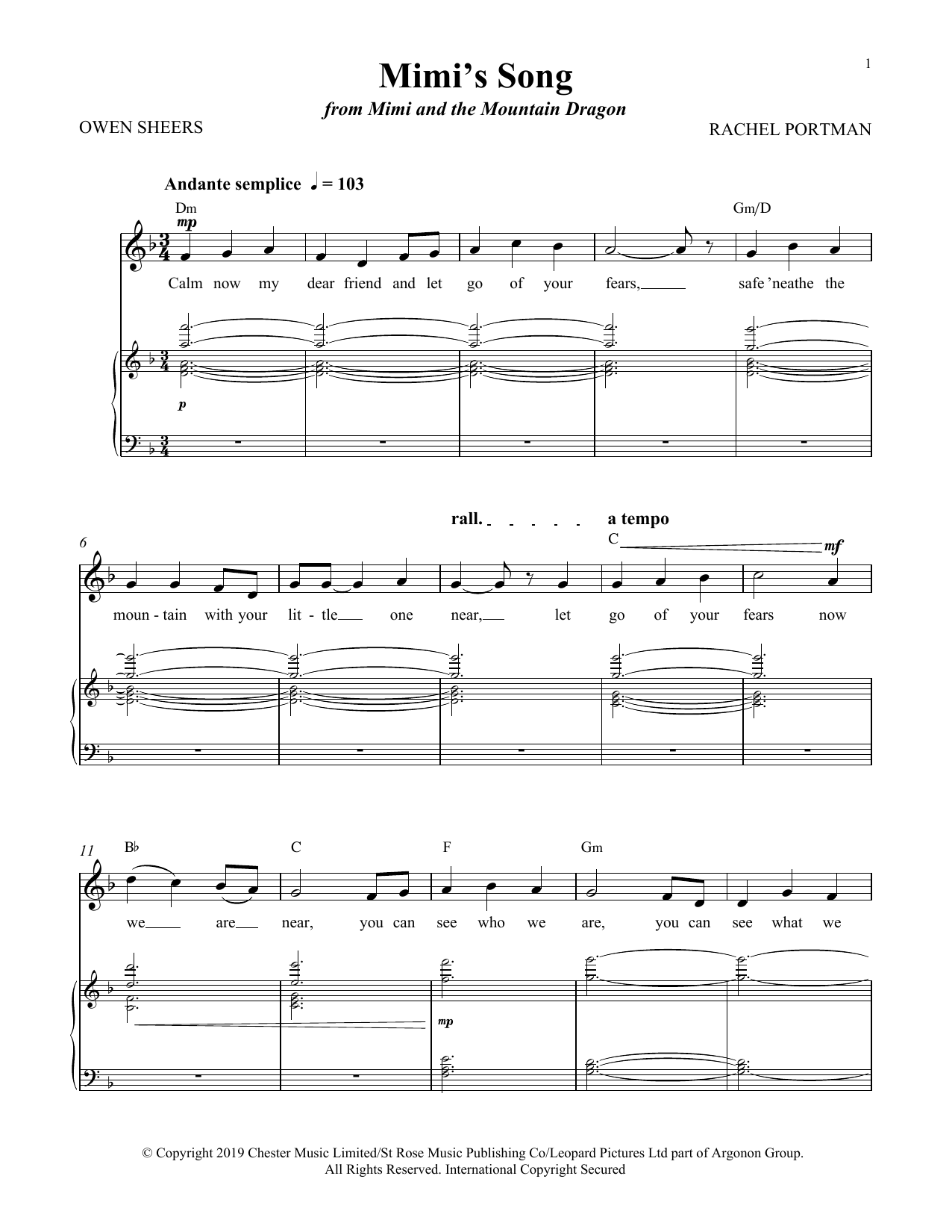 Download Rachel Portman Mimi's Song (from Mimi and the Mountain Dragon) Sheet Music and learn how to play Piano & Vocal PDF digital score in minutes