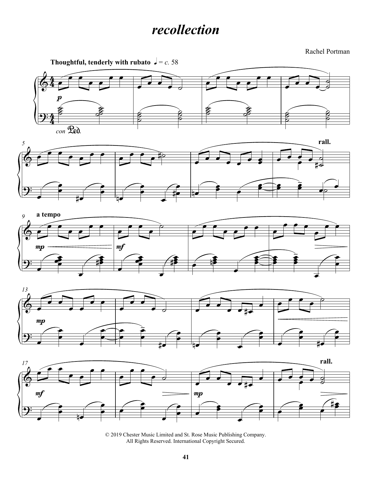 Download Rachel Portman recollection Sheet Music and learn how to play Piano Solo PDF digital score in minutes