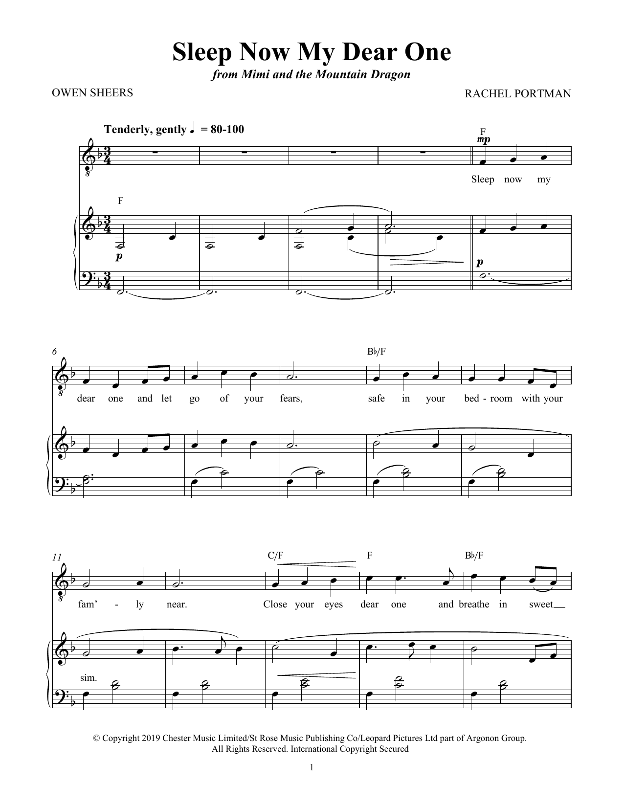 Download Rachel Portman Sleep Now My Dear One (from Mimi and the Mountain Dragon) Sheet Music and learn how to play Piano & Vocal PDF digital score in minutes