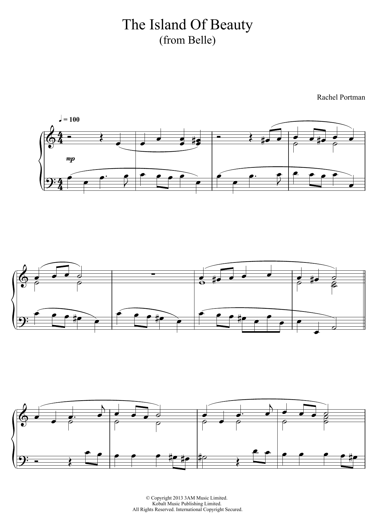 Download Rachel Portman The Island Of Beauty (From 'Belle') Sheet Music and learn how to play Piano PDF digital score in minutes