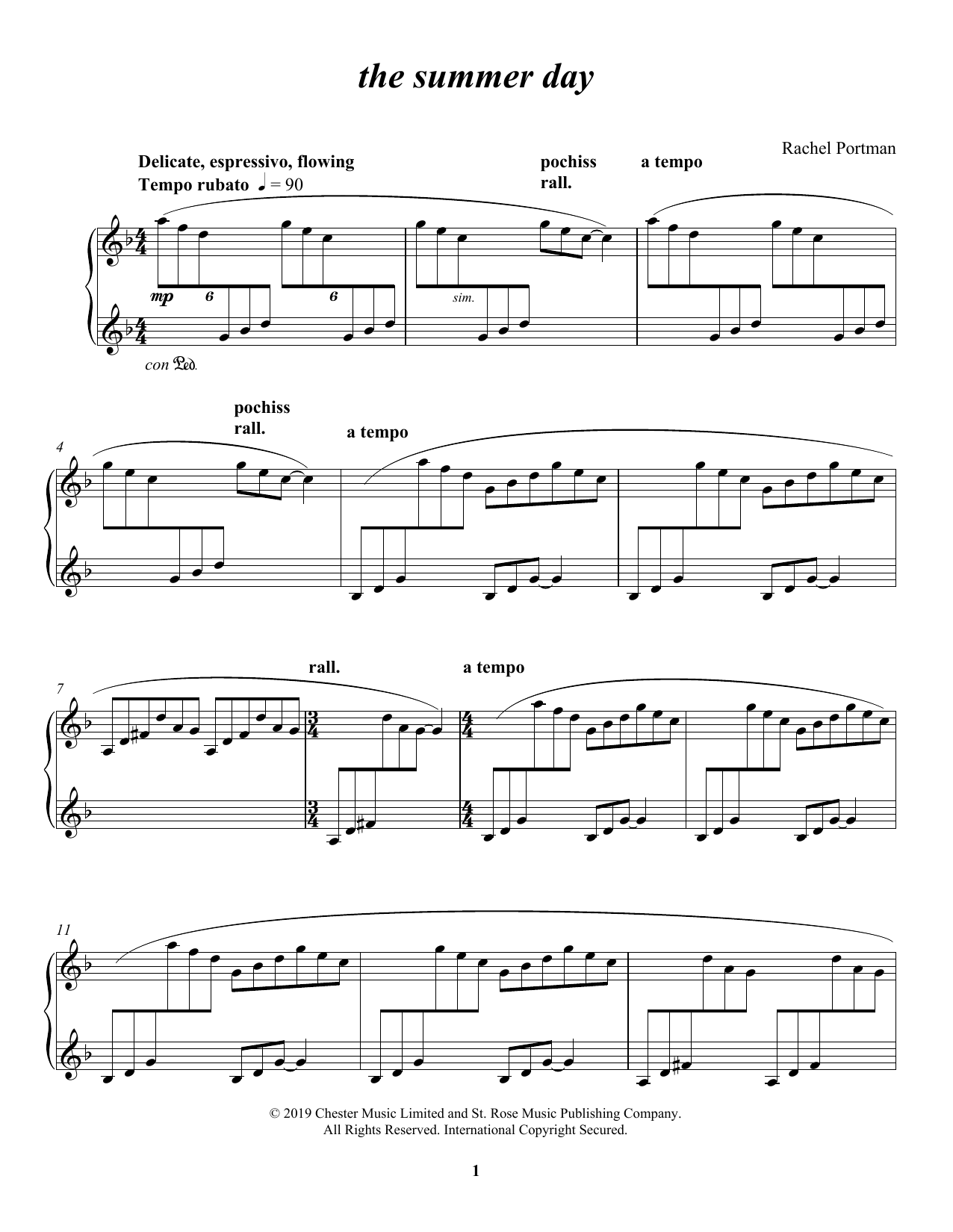 Download Rachel Portman the summer day Sheet Music and learn how to play Piano Solo PDF digital score in minutes