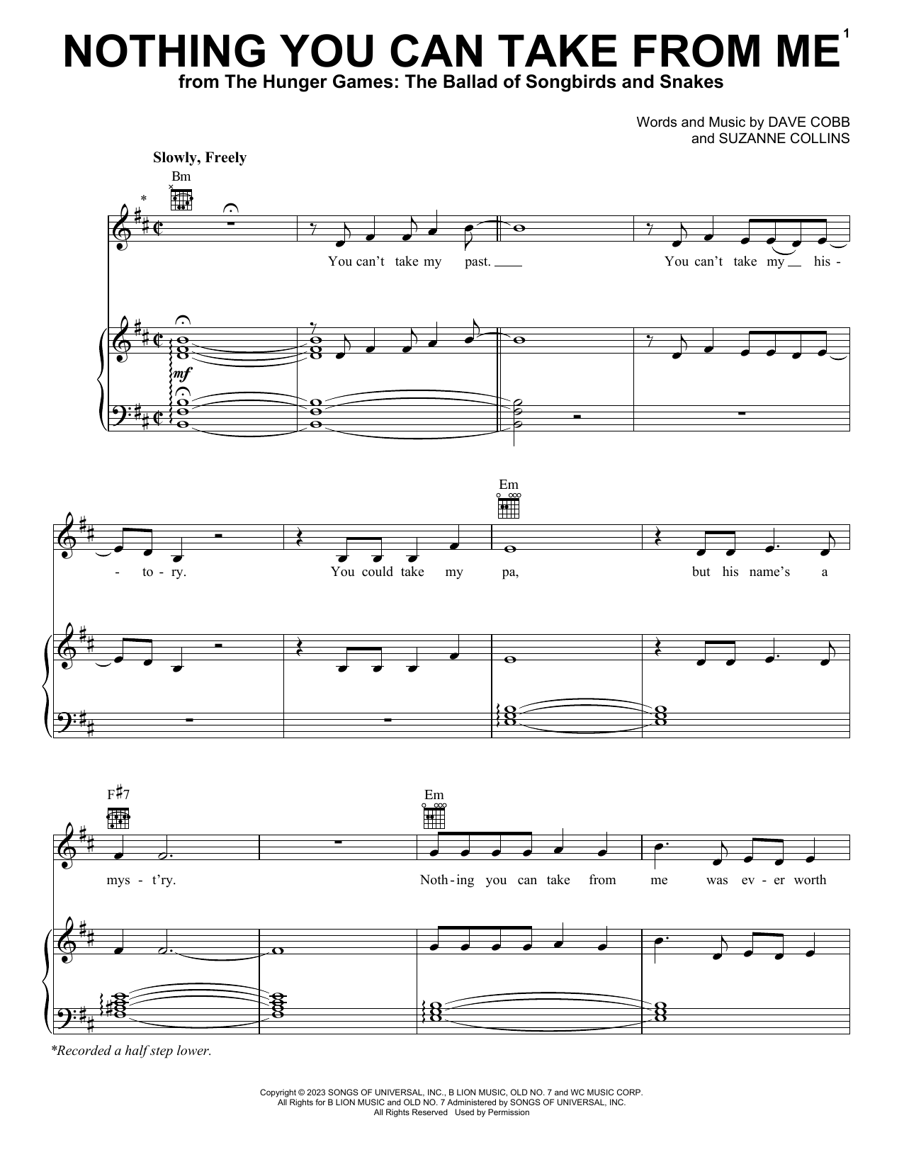 Download Rachel Zegler and The Covey Band Nothing You Can Take From Me (from The Hunger Games: The Ballad of Songbirds & S Sheet Music and learn how to play Piano, Vocal & Guitar Chords (Right-Hand Melody) PDF digital score in minutes