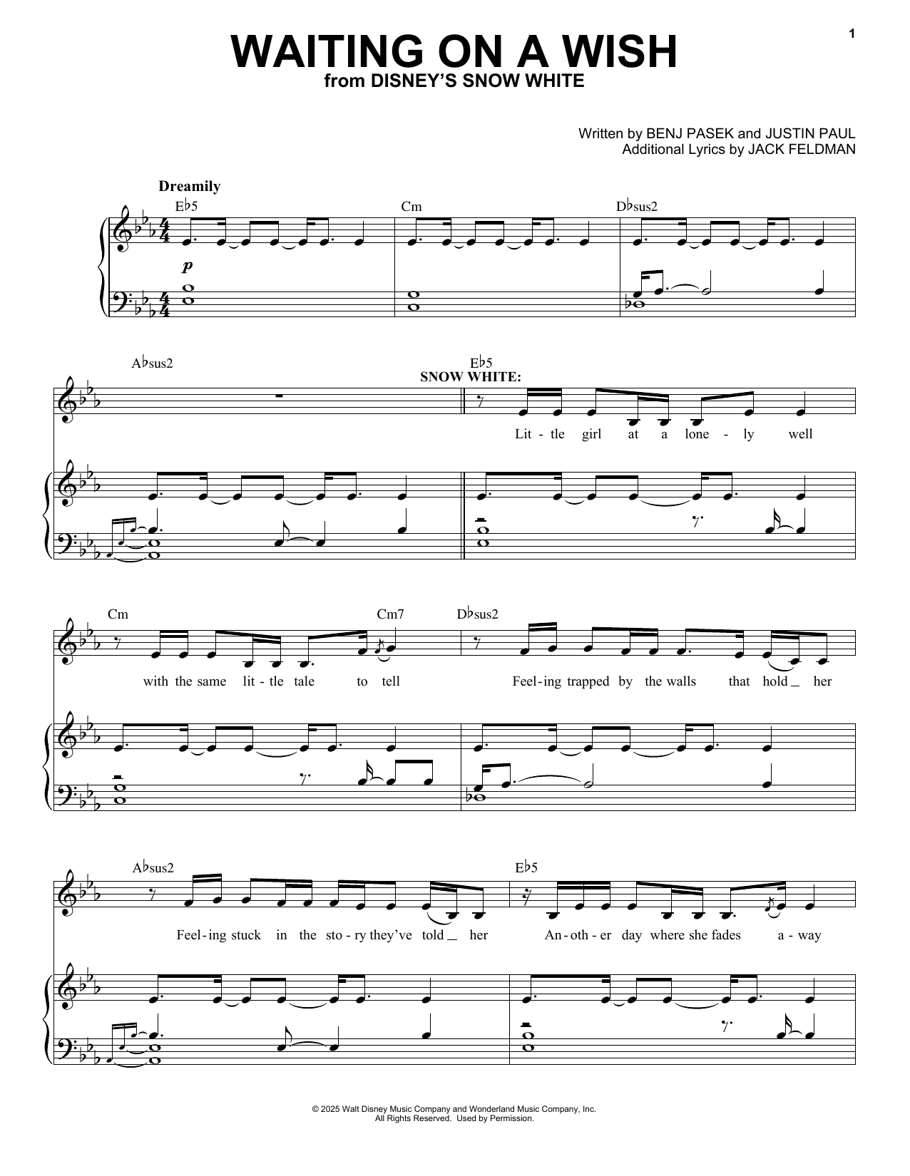 Download Rachel Zegler Waiting On A Wish (from Snow White) Sheet Music and learn how to play Super Easy Piano PDF digital score in minutes