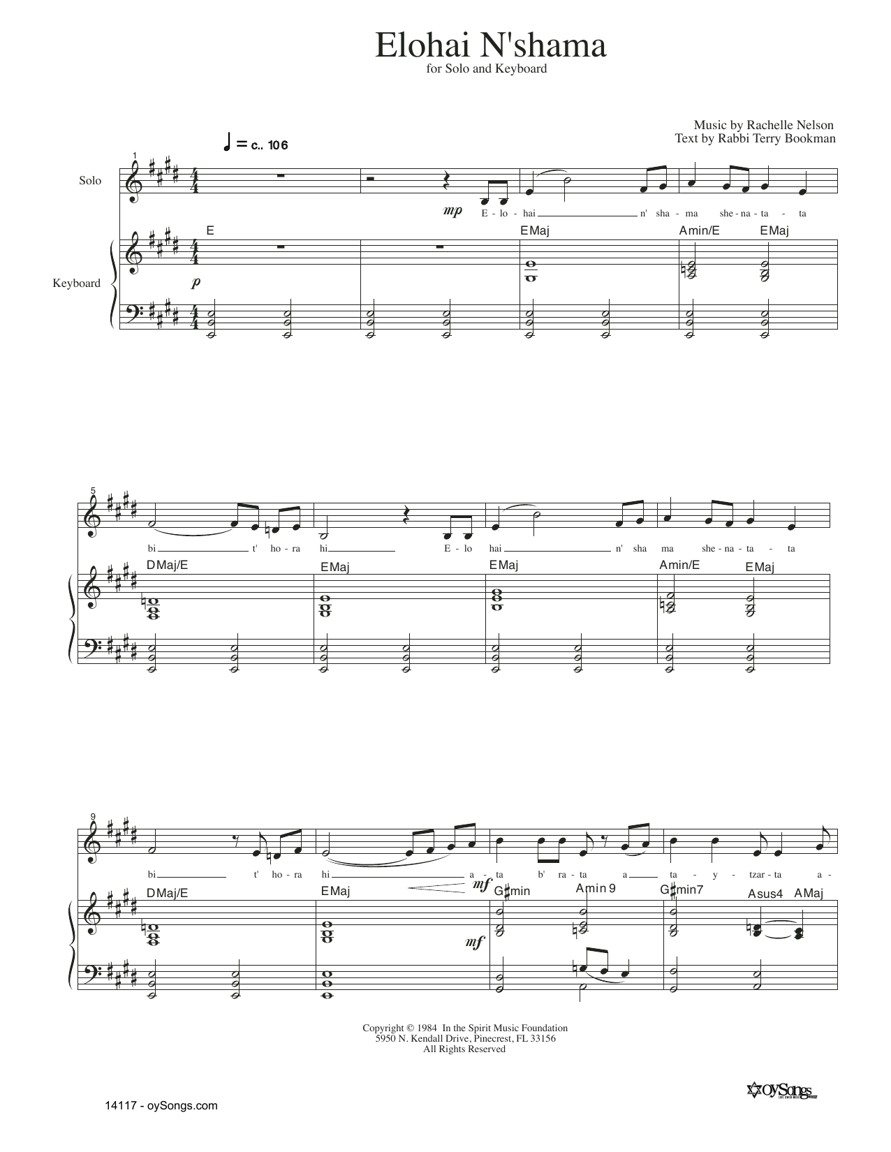 Download Rachelle Nelson Elohai N'shama Sheet Music and learn how to play SATB Choir PDF digital score in minutes