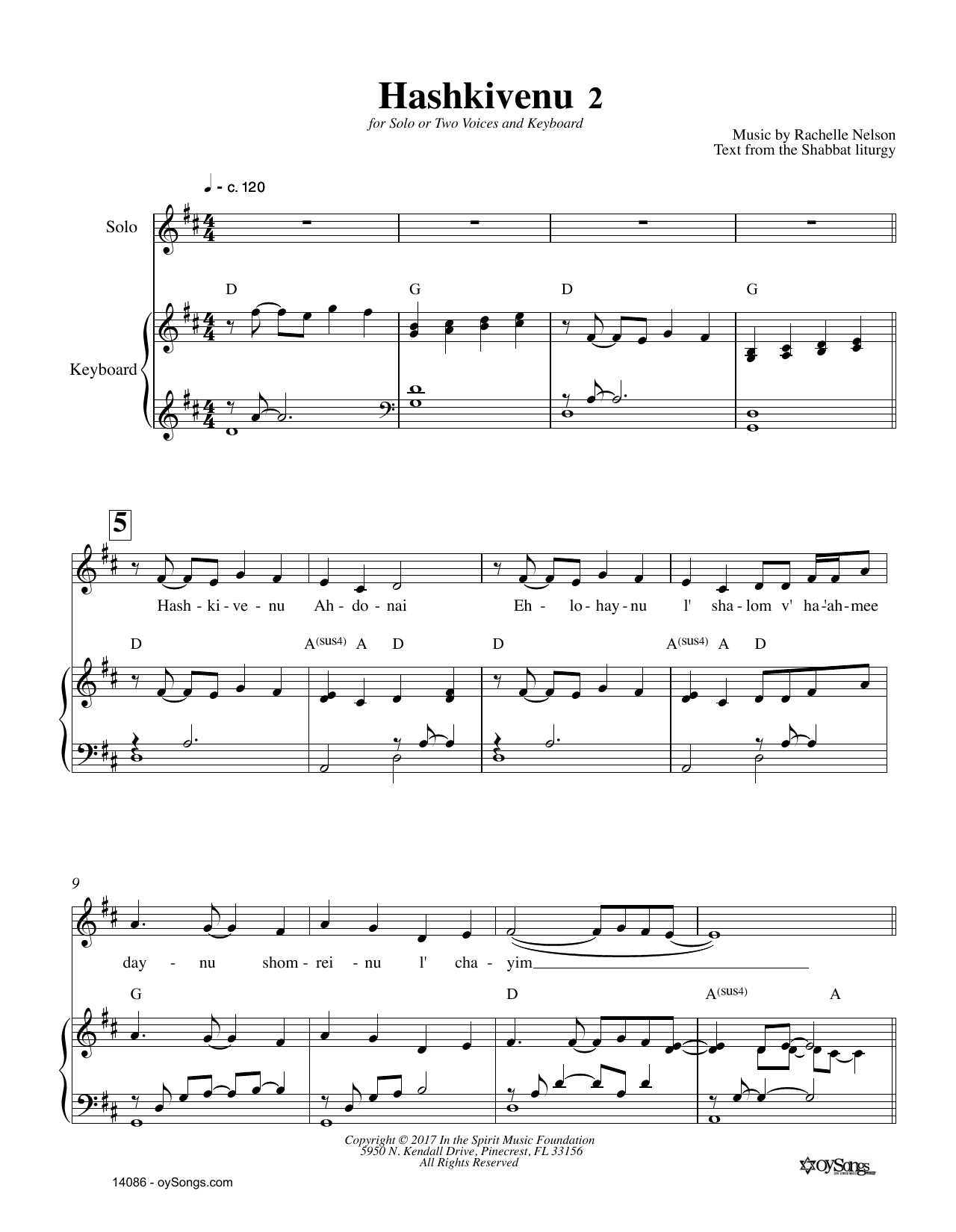 Download Rachelle Nelson Hashkivenu 2 Sheet Music and learn how to play Piano & Vocal PDF digital score in minutes