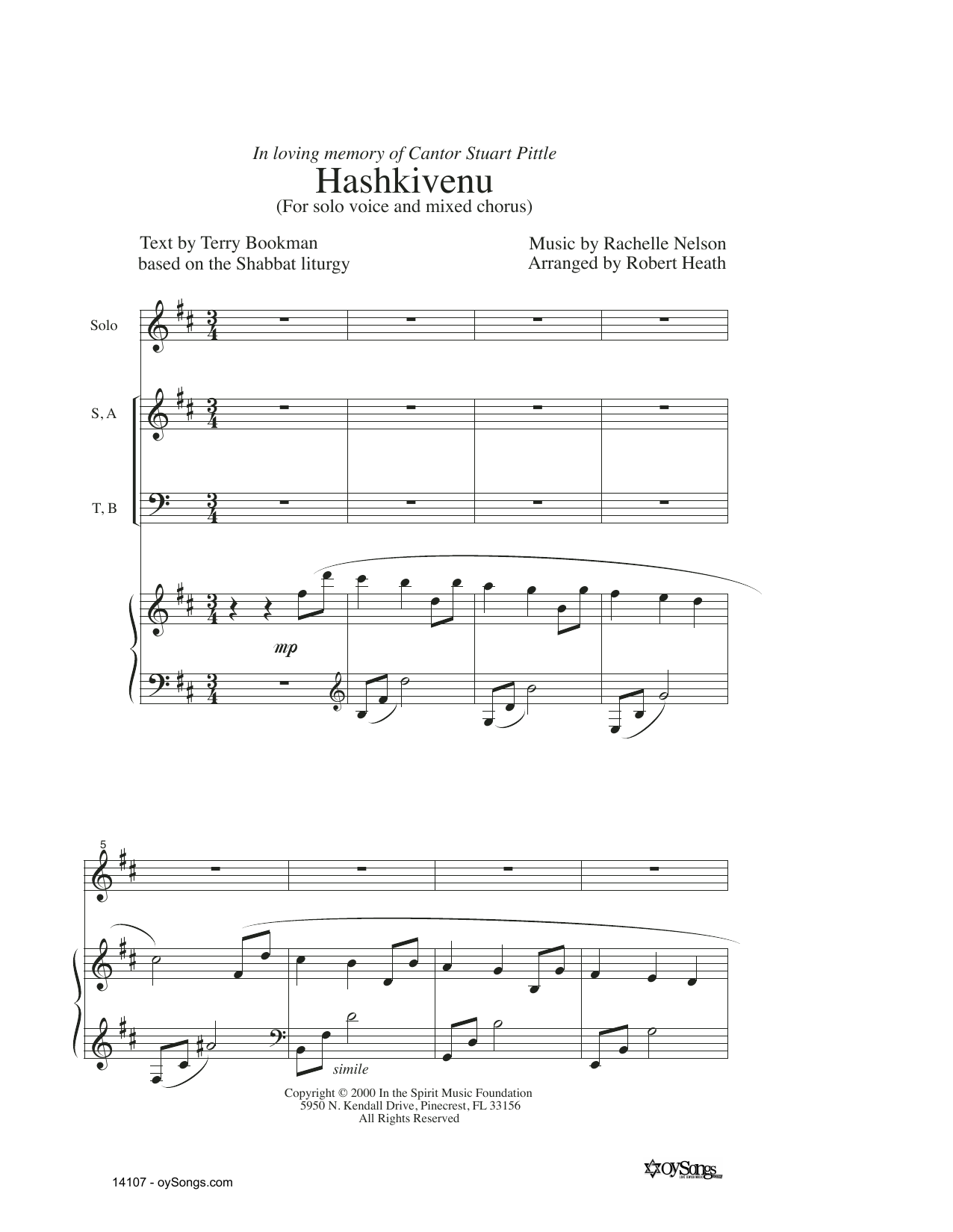 Download Rachelle Nelson Hashkivenu Sheet Music and learn how to play SATB Choir PDF digital score in minutes