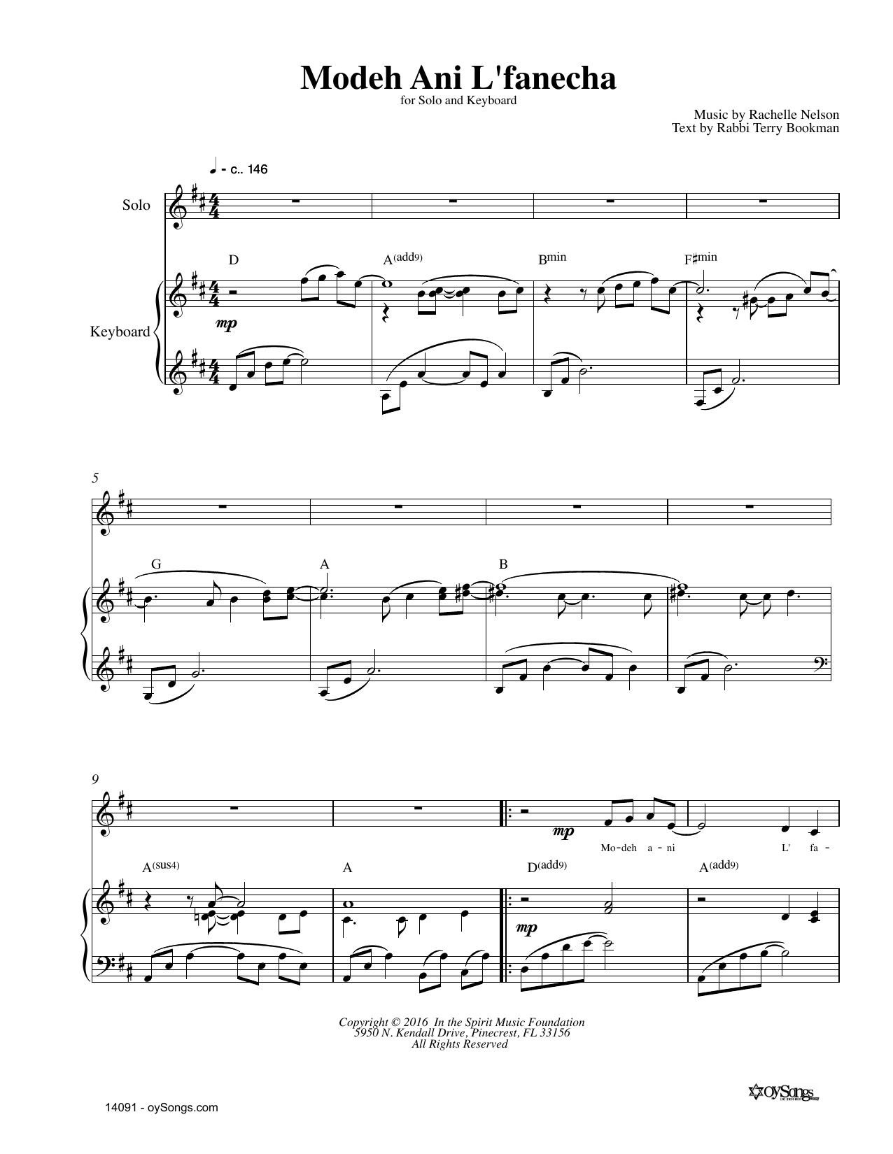 Download Rachelle Nelson Modeh Ani L'Fanecha Sheet Music and learn how to play Piano & Vocal PDF digital score in minutes