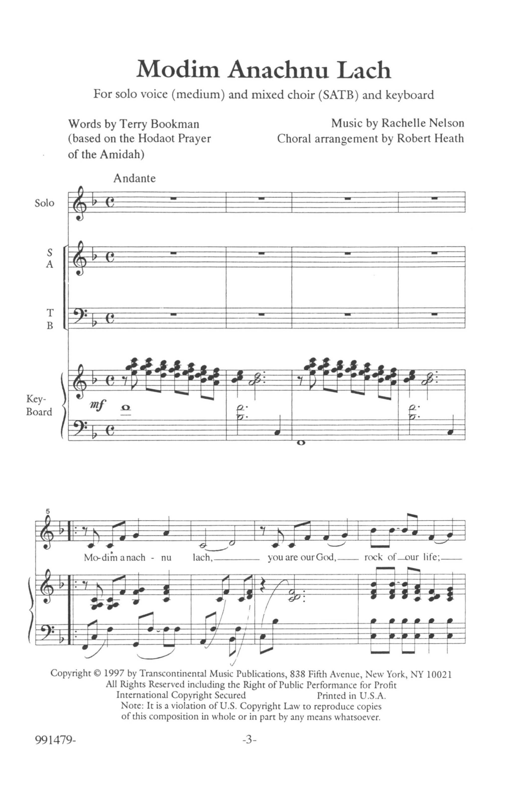 Download Rachelle Nelson Modim Anachnu Lach Solo Sheet Music and learn how to play SATB Choir PDF digital score in minutes