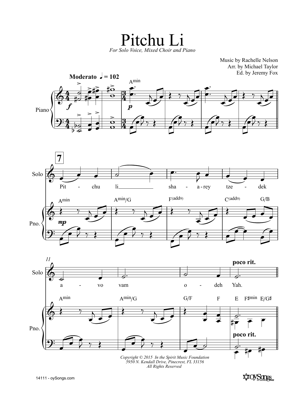 Download Rachelle Nelson Pitchu Li Sheet Music and learn how to play SATB Choir PDF digital score in minutes