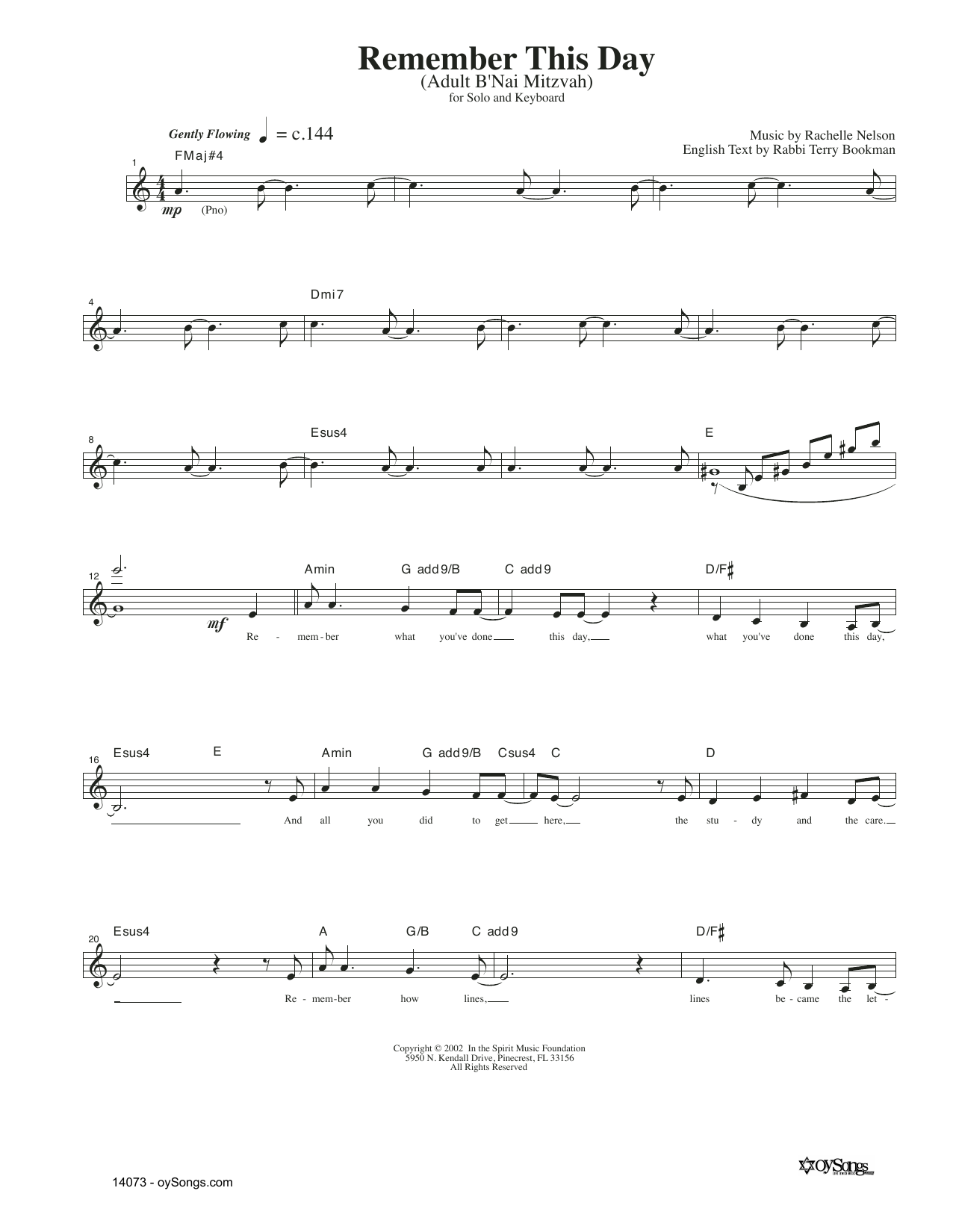 Download Rachelle Nelson Remember This Day Sheet Music and learn how to play Lead Sheet / Fake Book PDF digital score in minutes