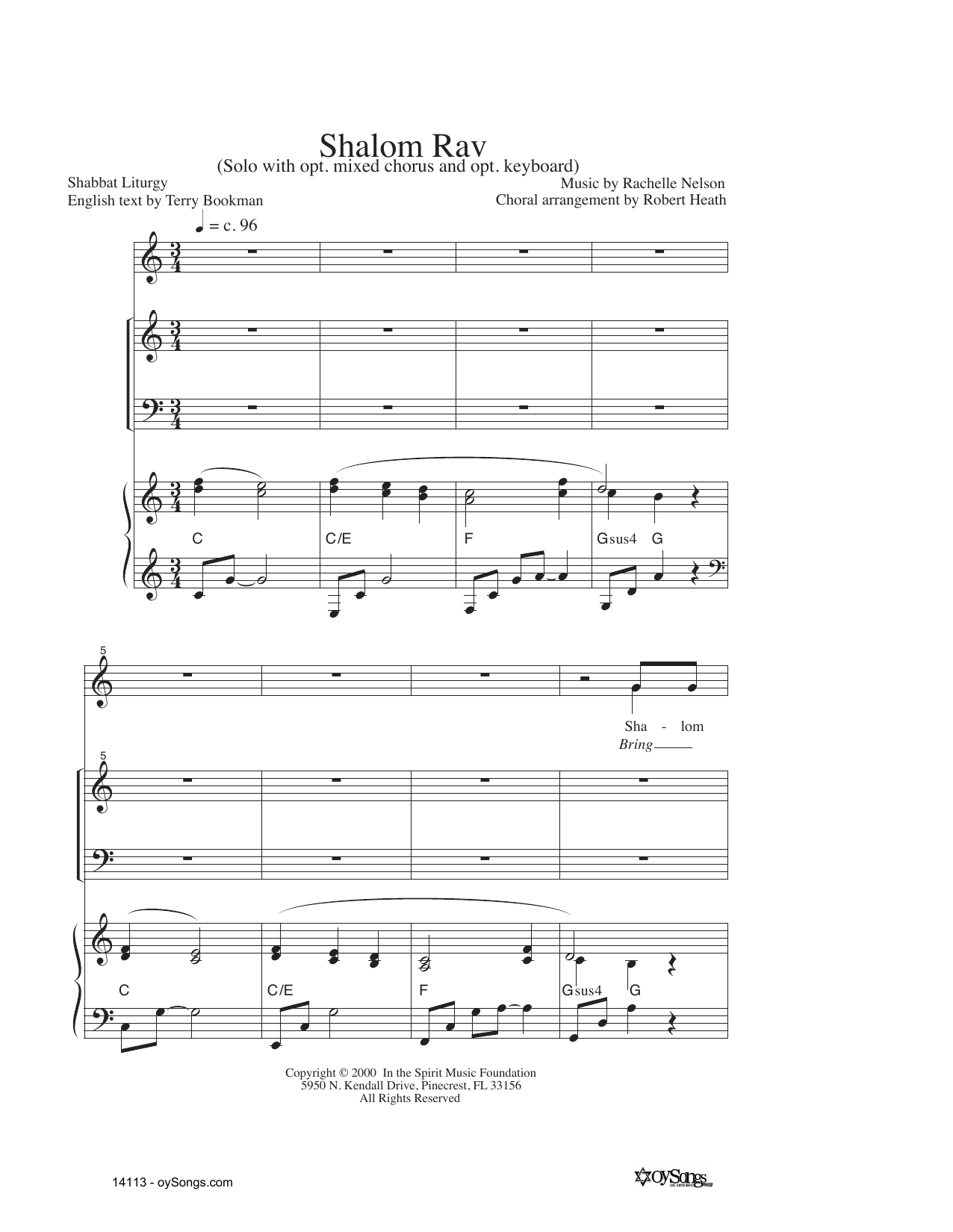 Download Rachelle Nelson Shalom Rav Sheet Music and learn how to play SATB Choir PDF digital score in minutes