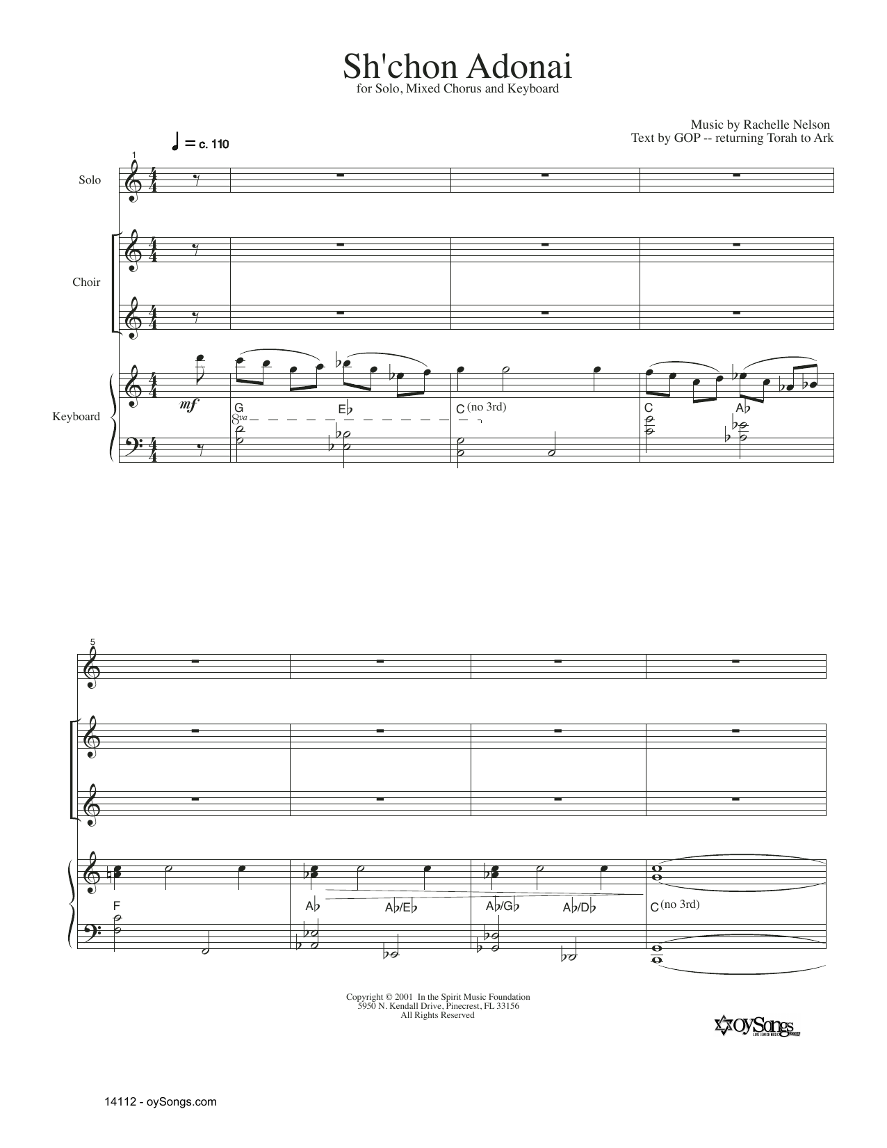 Download Rachelle Nelson Sh'Chon Adonai Sheet Music and learn how to play SATB Choir PDF digital score in minutes