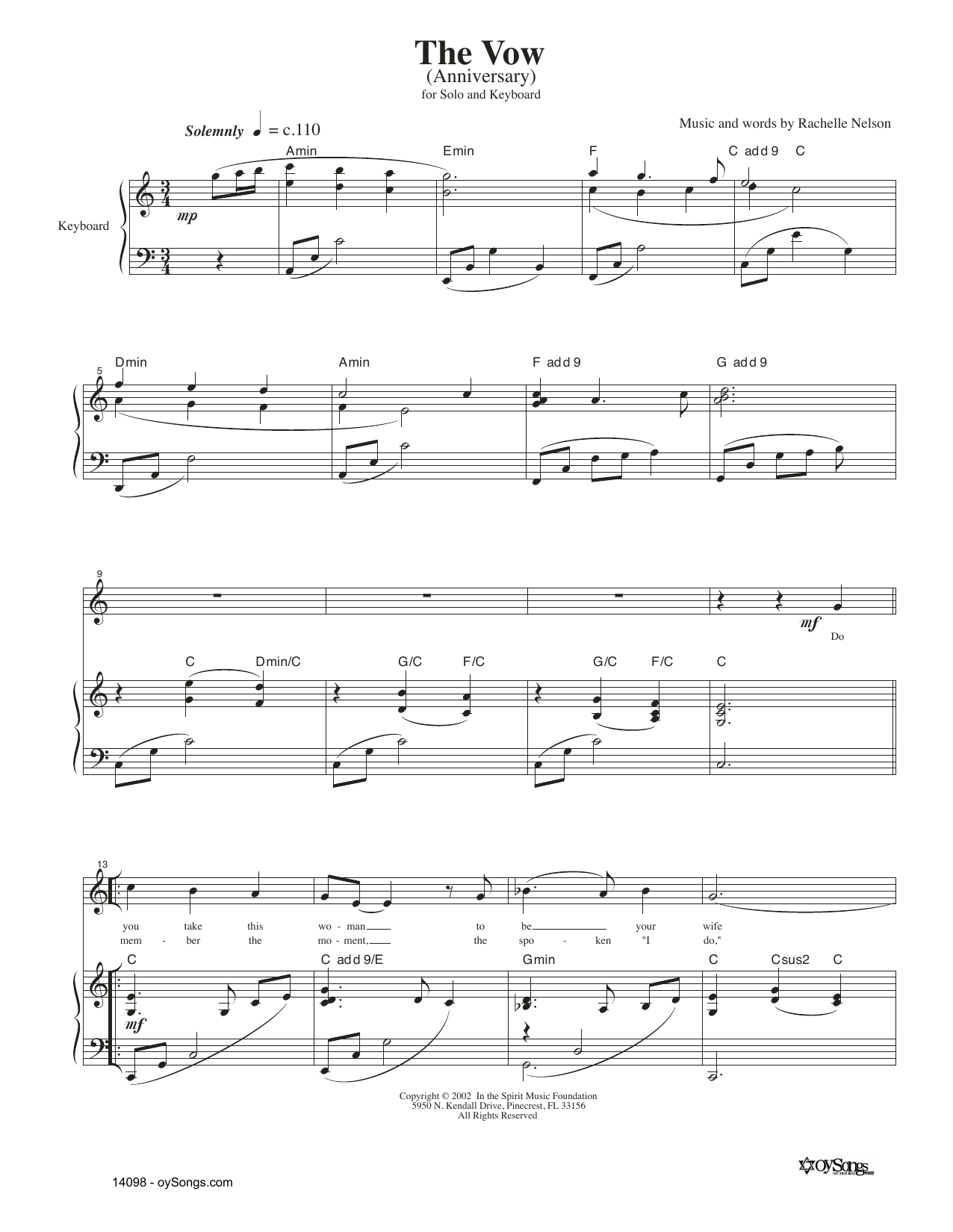 Download Rachelle Nelson The Vow Sheet Music and learn how to play Lead Sheet / Fake Book PDF digital score in minutes