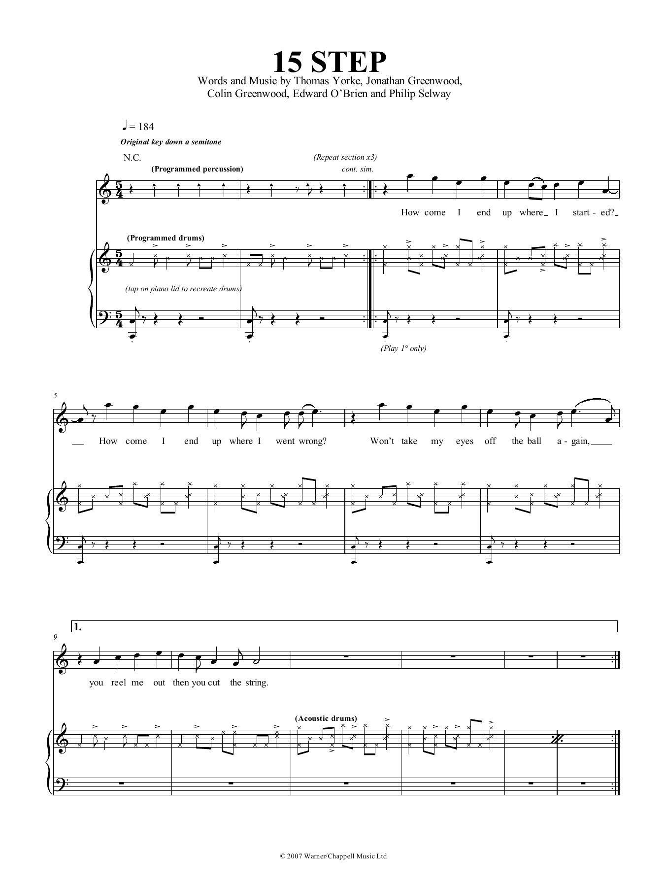 Download Radiohead 15 Step Sheet Music and learn how to play Piano, Vocal & Guitar (Right-Hand Melody) PDF digital score in minutes