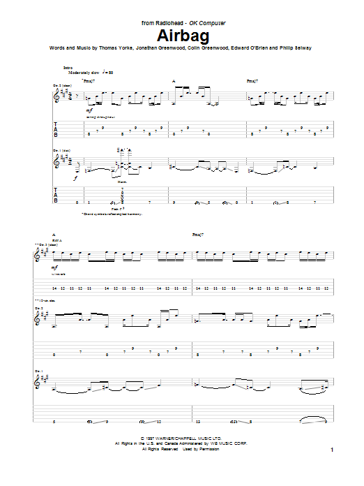 Download Radiohead Airbag Sheet Music and learn how to play Guitar Tab PDF digital score in minutes