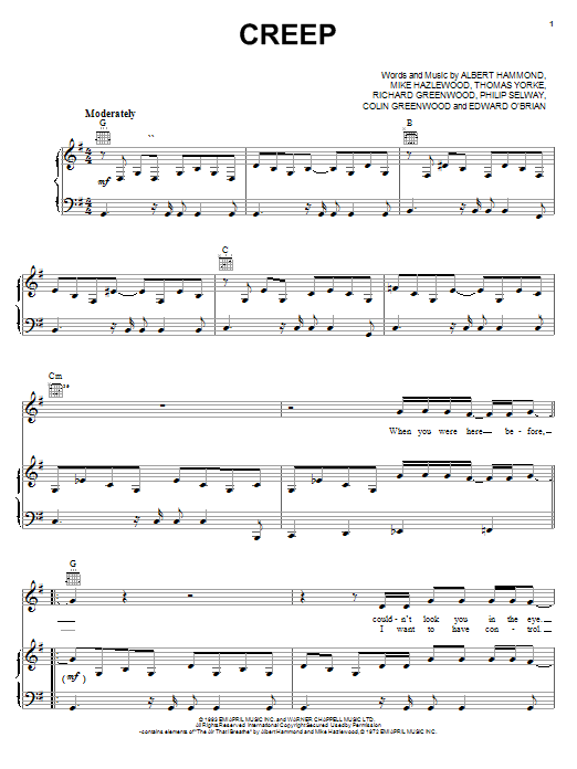 Download Radiohead Creep Sheet Music and learn how to play Guitar Tab PDF digital score in minutes