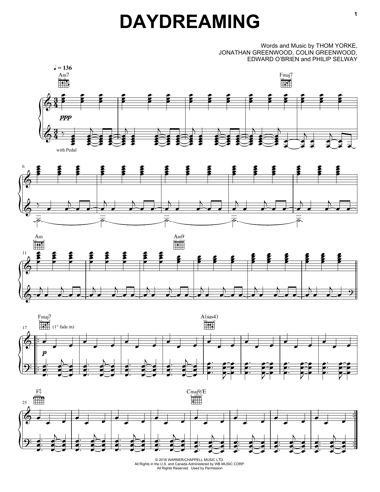 Download Radiohead Daydreaming Sheet Music and learn how to play Piano, Vocal & Guitar (Right-Hand Melody) PDF digital score in minutes