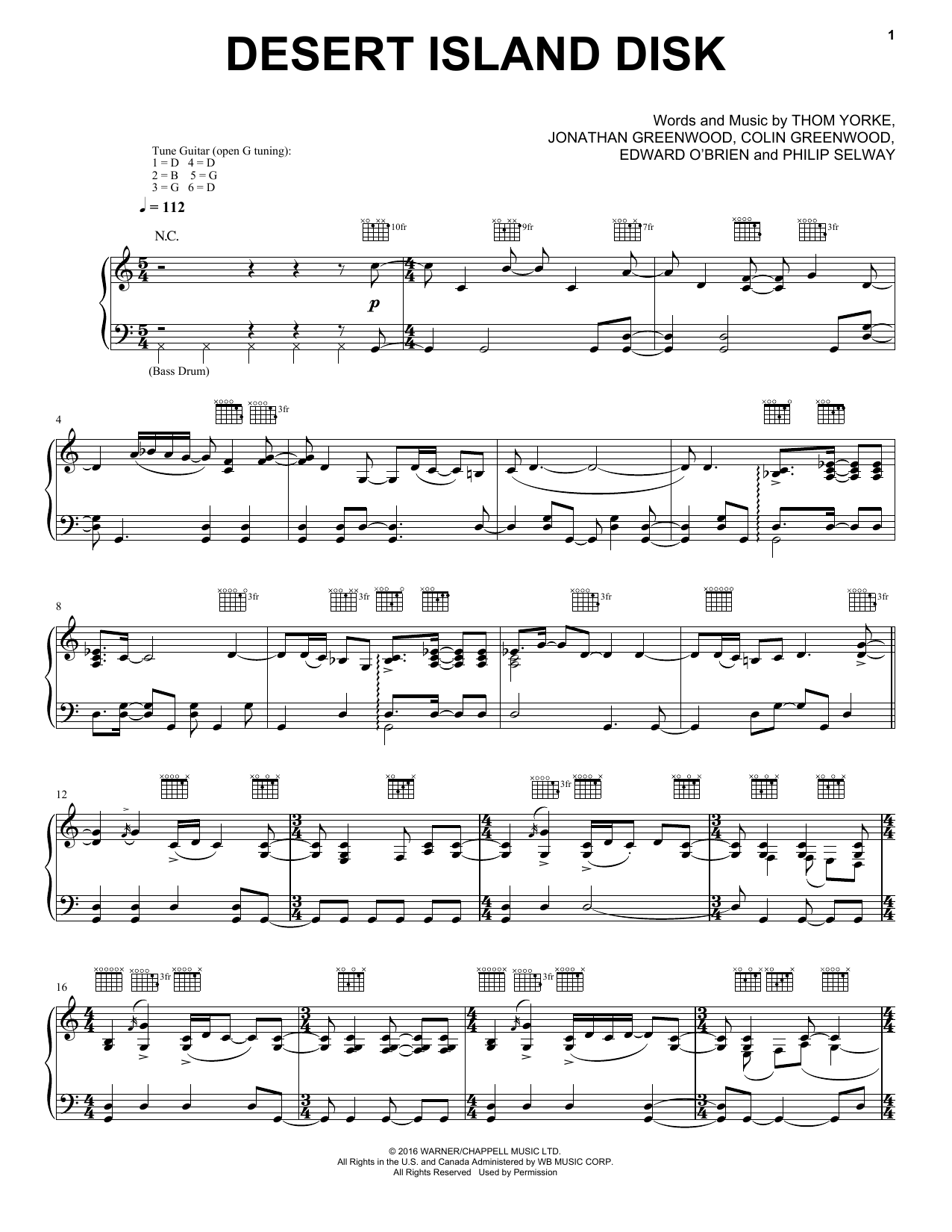 Download Radiohead Desert Island Disk Sheet Music and learn how to play Piano, Vocal & Guitar (Right-Hand Melody) PDF digital score in minutes