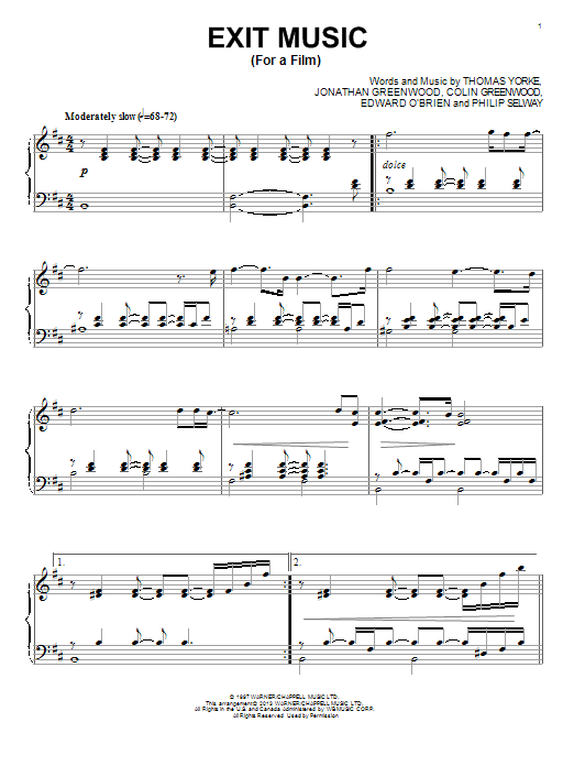 Download Radiohead Exit Music (For A Film) Sheet Music and learn how to play Piano PDF digital score in minutes