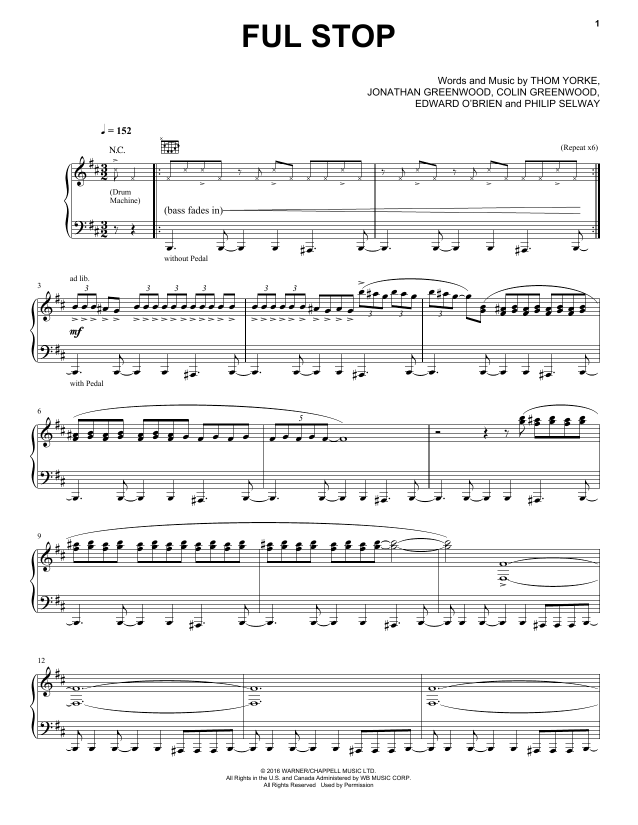 Download Radiohead Ful Stop Sheet Music and learn how to play Piano, Vocal & Guitar (Right-Hand Melody) PDF digital score in minutes