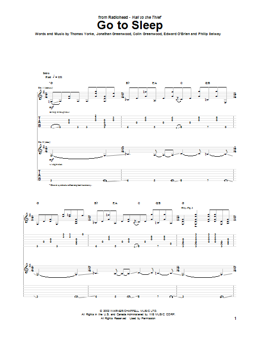 Download Radiohead Go To Sleep Sheet Music and learn how to play Guitar Tab PDF digital score in minutes