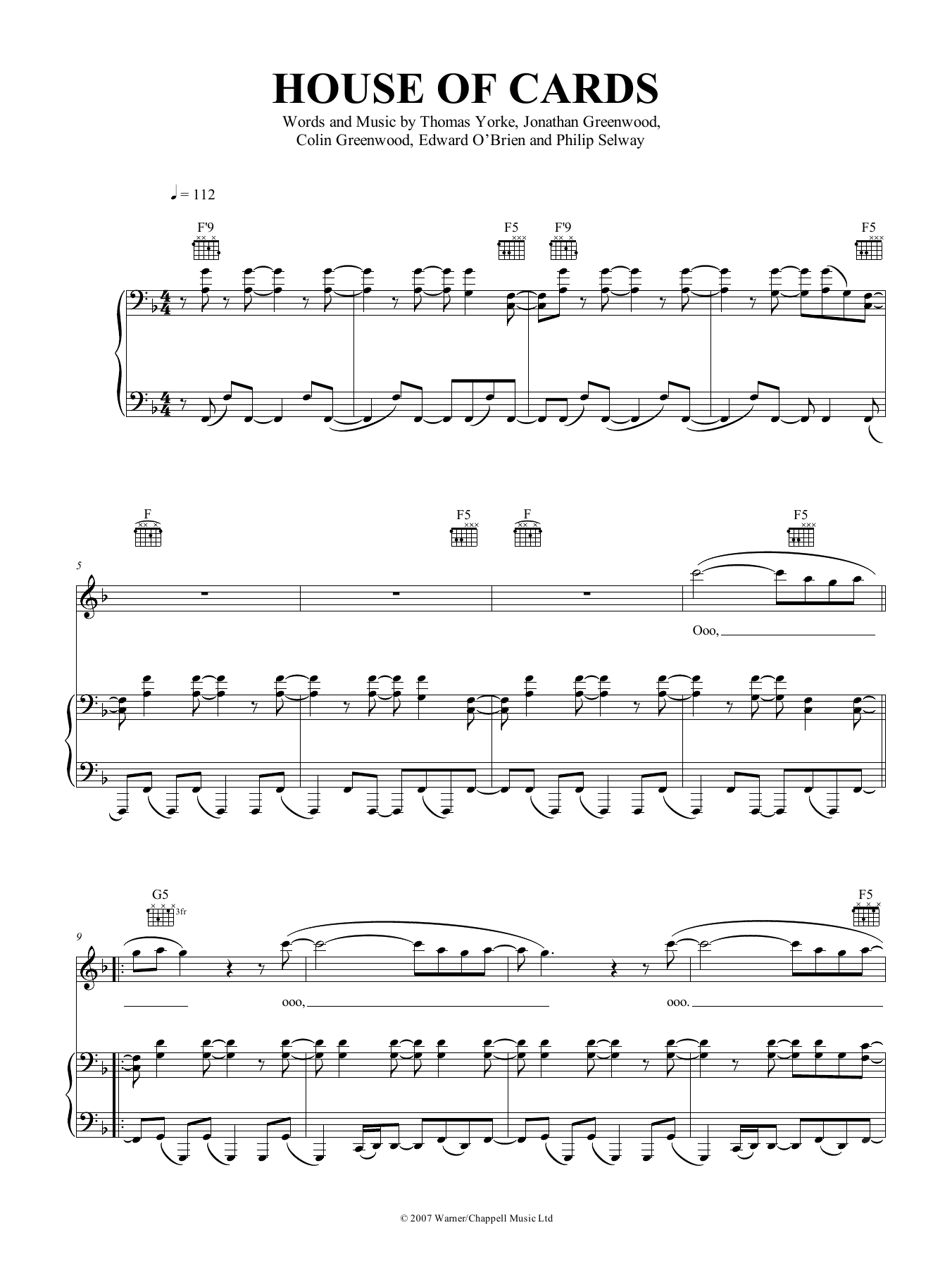 Download Radiohead House Of Cards Sheet Music and learn how to play Piano, Vocal & Guitar (Right-Hand Melody) PDF digital score in minutes