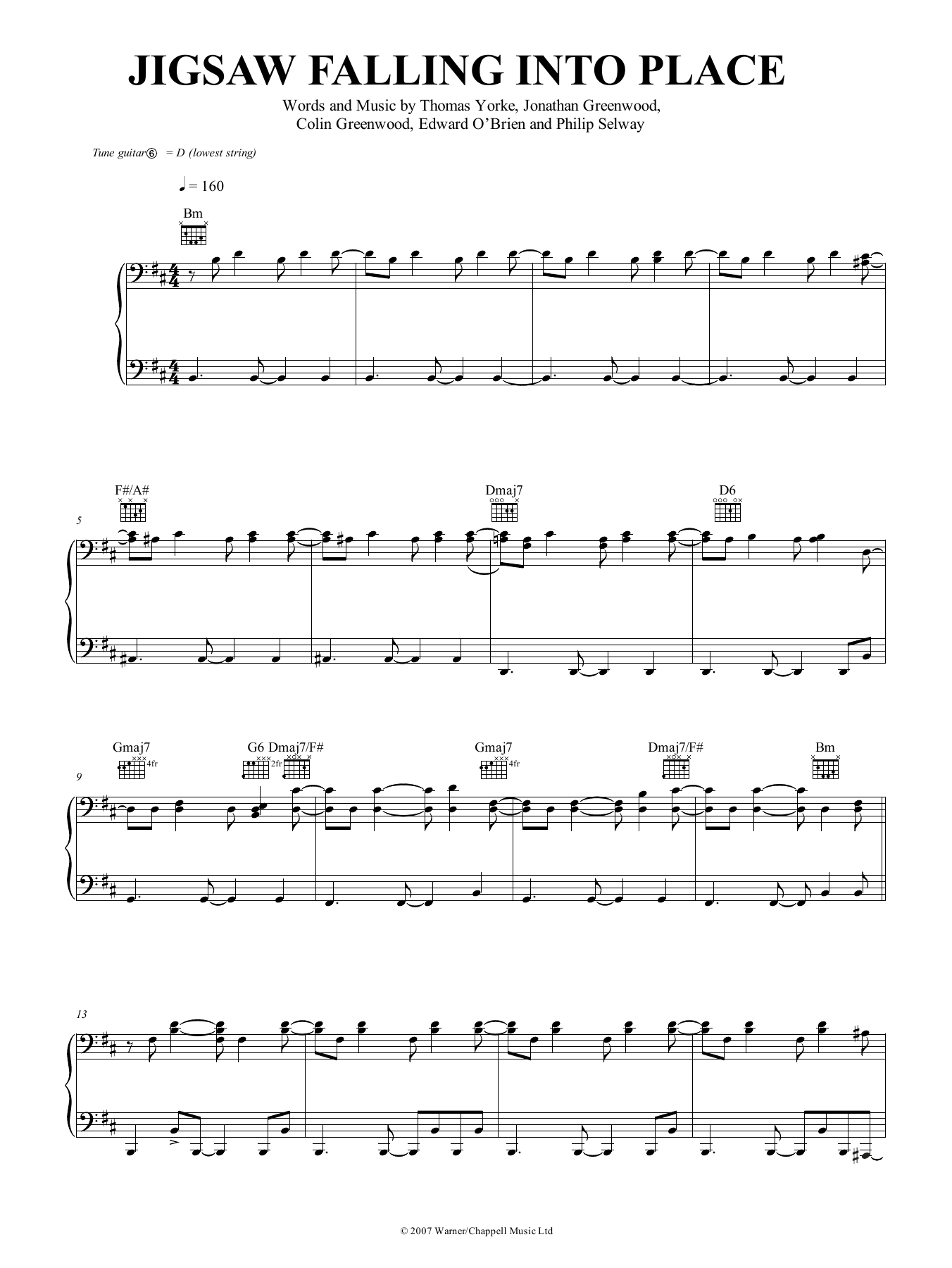 Download Radiohead Jigsaw Falling Into Place Sheet Music and learn how to play Piano, Vocal & Guitar (Right-Hand Melody) PDF digital score in minutes