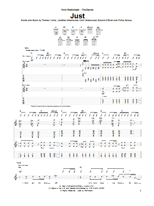 Download Radiohead Just Sheet Music and learn how to play Guitar Tab PDF digital score in minutes