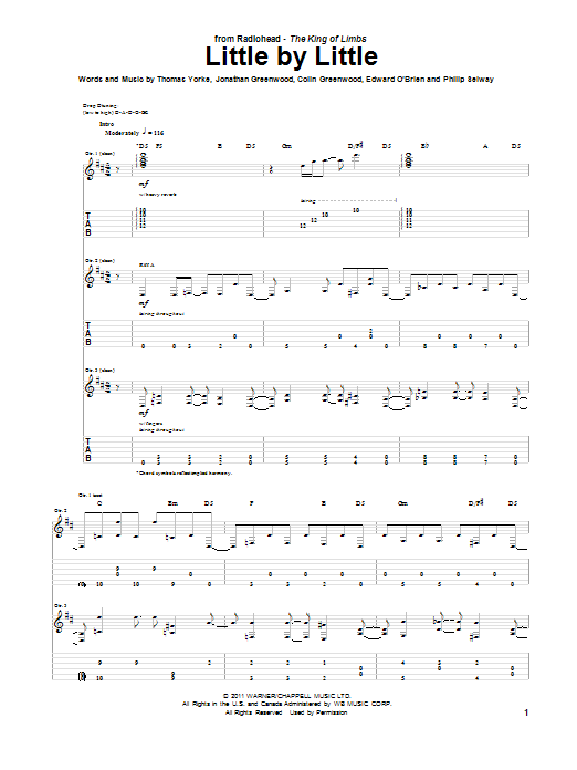 Download Radiohead Little By Little Sheet Music and learn how to play Guitar Tab PDF digital score in minutes