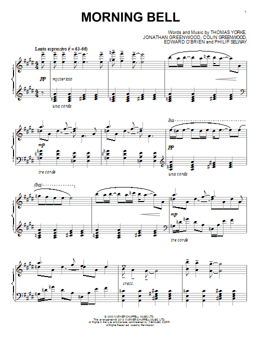 Download Radiohead Morning Bell Sheet Music and learn how to play Piano PDF digital score in minutes