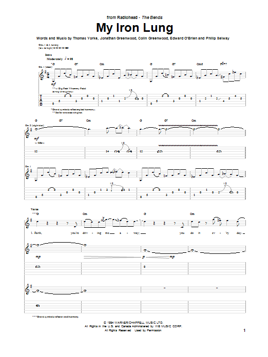 Download Radiohead My Iron Lung Sheet Music and learn how to play Guitar Tab PDF digital score in minutes