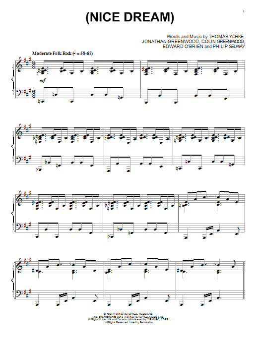 Download Radiohead (Nice Dream) Sheet Music and learn how to play Piano PDF digital score in minutes