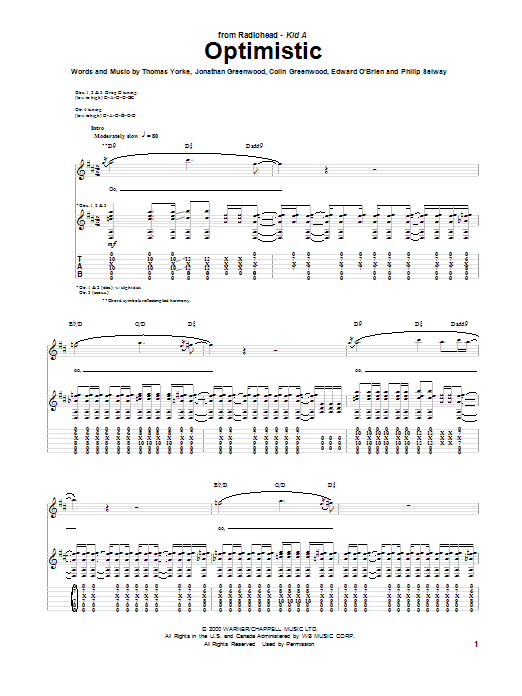 Download Radiohead Optimistic Sheet Music and learn how to play Guitar Tab PDF digital score in minutes