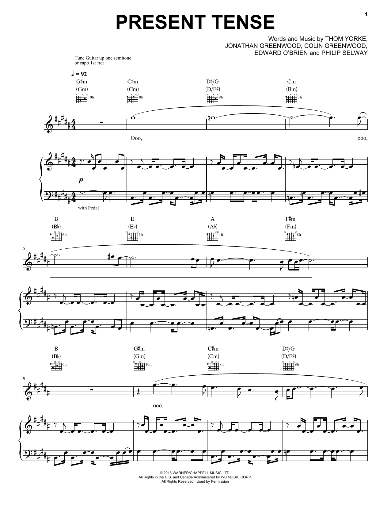 Download Radiohead Present Tense Sheet Music and learn how to play Piano, Vocal & Guitar (Right-Hand Melody) PDF digital score in minutes