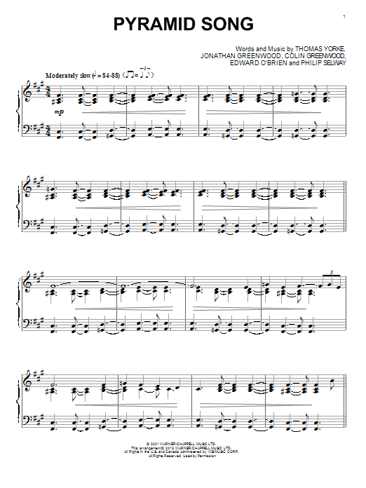 Download Radiohead Pyramid Song Sheet Music and learn how to play Piano PDF digital score in minutes