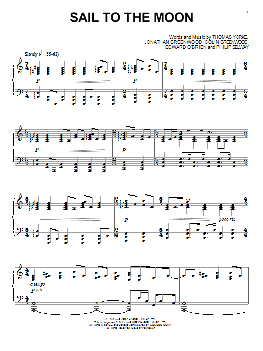Download Radiohead Sail To The Moon Sheet Music and learn how to play Piano PDF digital score in minutes
