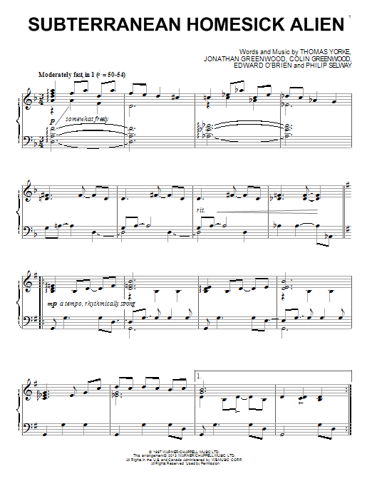 Download Radiohead Subterranean Homesick Alien Sheet Music and learn how to play Piano PDF digital score in minutes