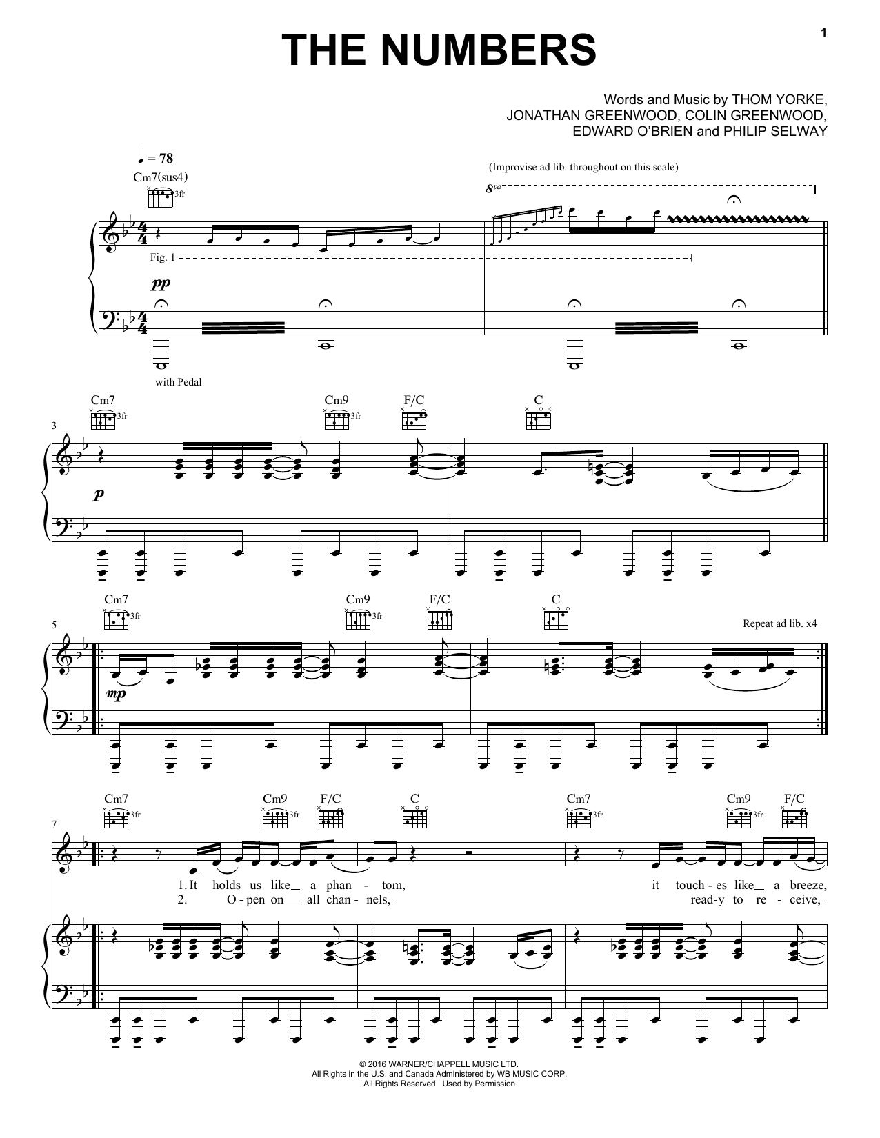 Download Radiohead The Numbers Sheet Music and learn how to play Piano, Vocal & Guitar (Right-Hand Melody) PDF digital score in minutes