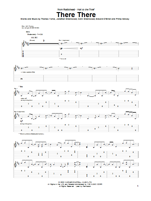 Download Radiohead There There Sheet Music and learn how to play Guitar Tab PDF digital score in minutes