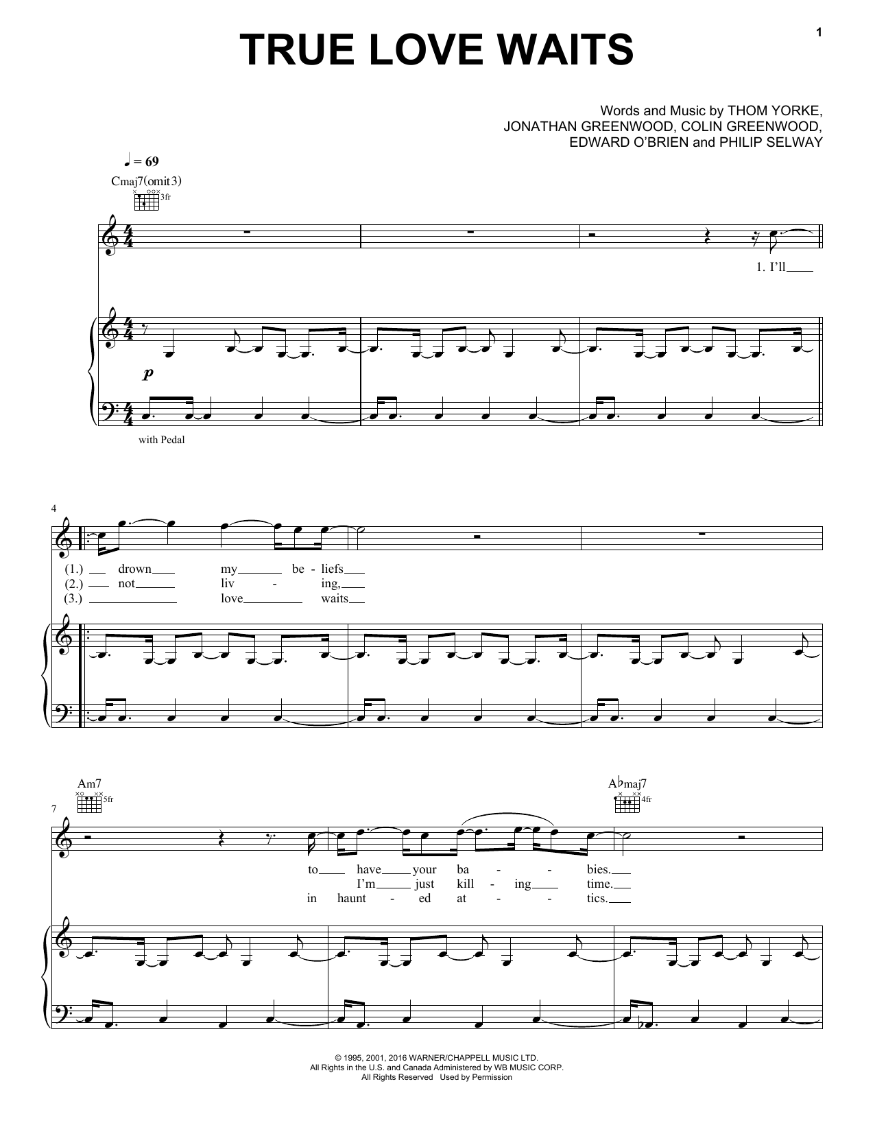 Download Radiohead True Love Waits Sheet Music and learn how to play Piano, Vocal & Guitar (Right-Hand Melody) PDF digital score in minutes