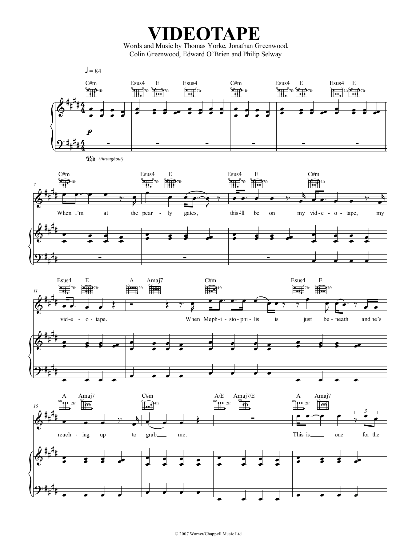 Download Radiohead Videotape Sheet Music and learn how to play Piano, Vocal & Guitar (Right-Hand Melody) PDF digital score in minutes